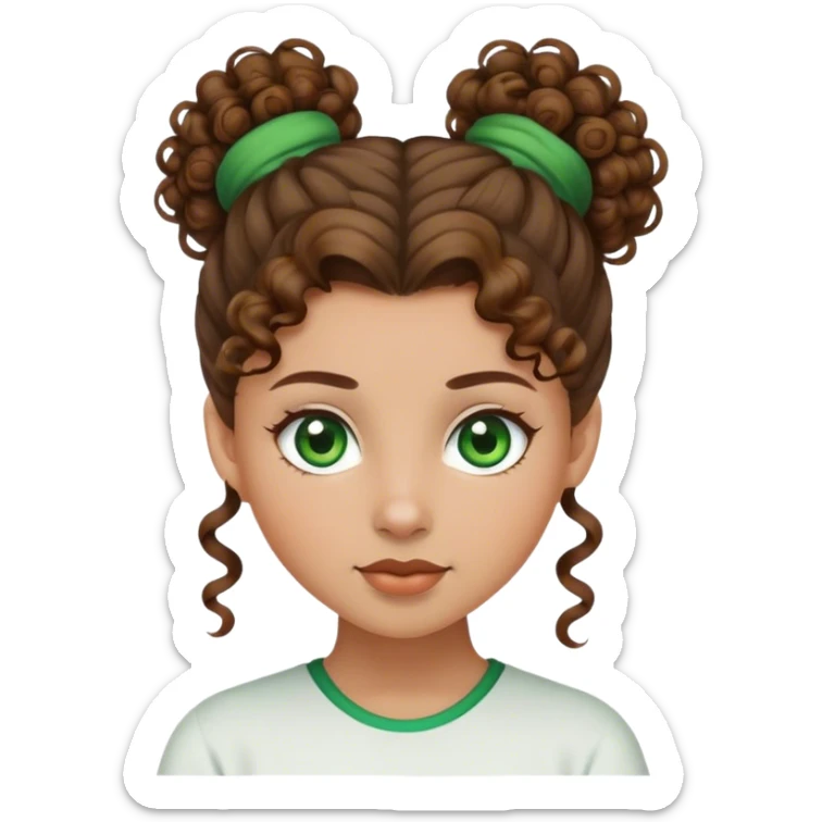girl with curly brown hair, topknot, green eyes, light skin sticker