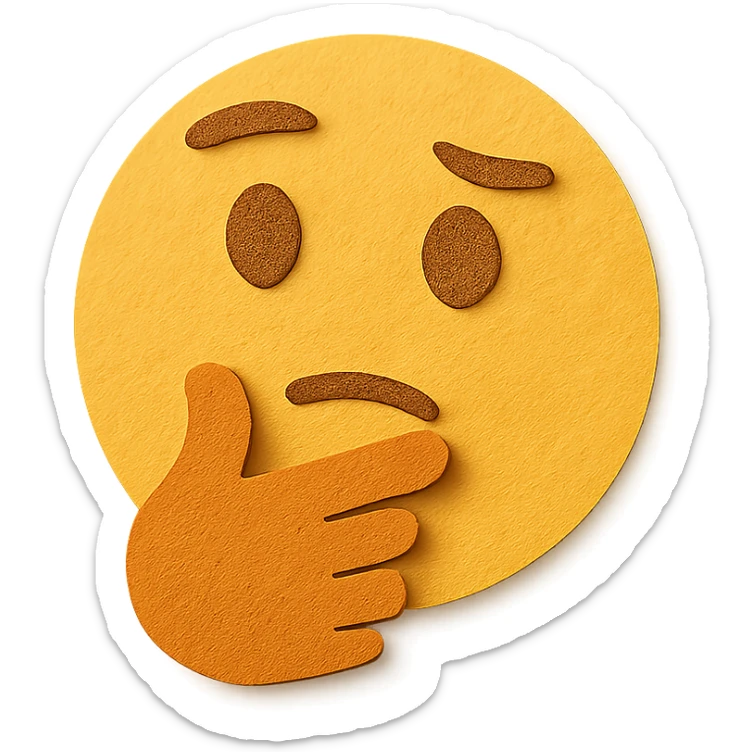 confused face with hand over mouth, yellow and orange tones, paper craft style sticker