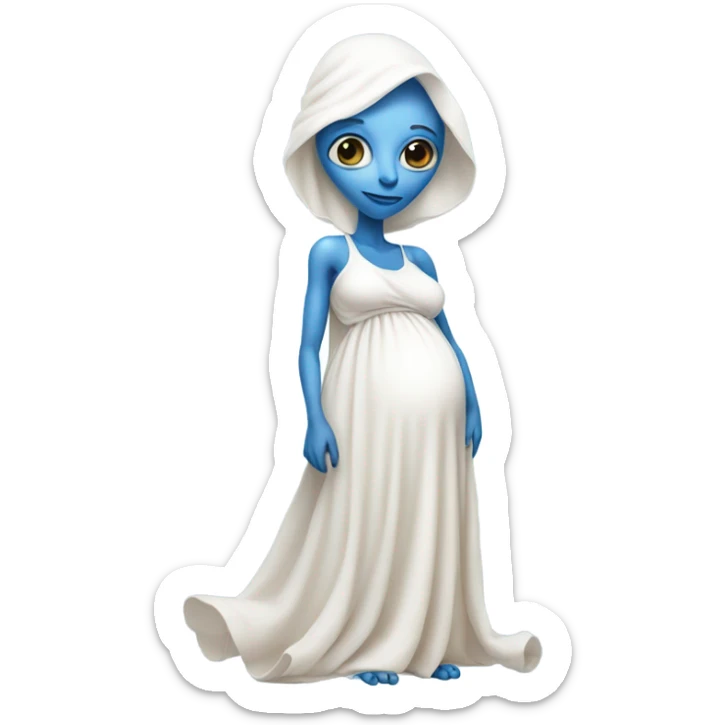 Pregnant blue alien woman, full body, on white dress sticker