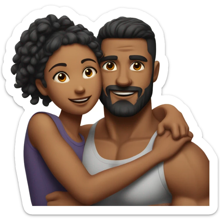 realistic portrait of fit girl hugging a man with a short beard and muscular build sticker