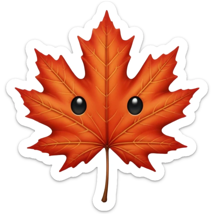 emoji, feuille d'érable couleur vermeille, deux yeux ronds noirs brillants sticker