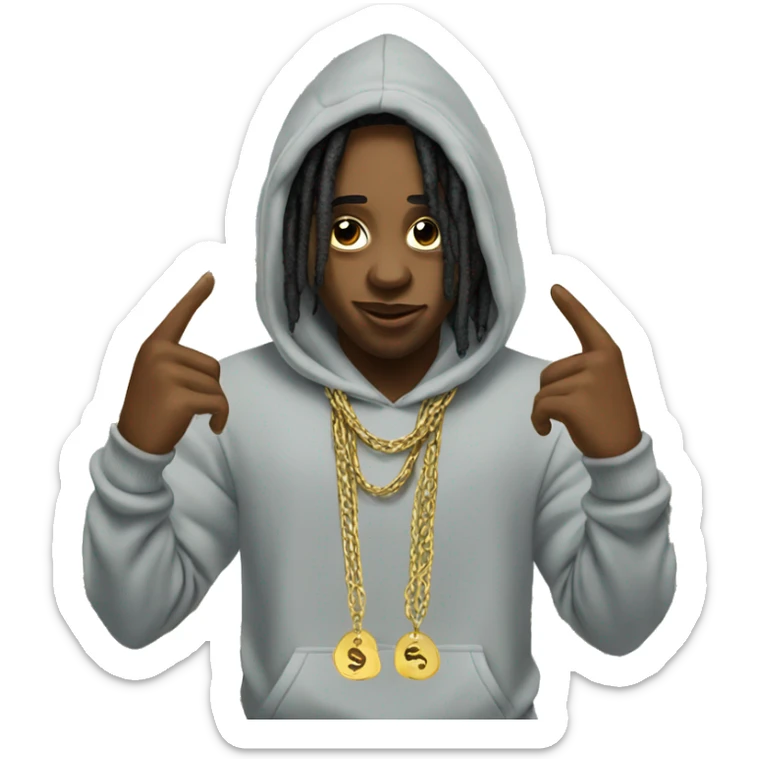 young hustler with dreads holding money with both hands wearing a hoodie  with gold jewelry chains on sticker