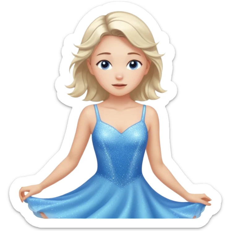 The ice skater girl in the sparkling blue dress spins gently with her eyes closed. sticker