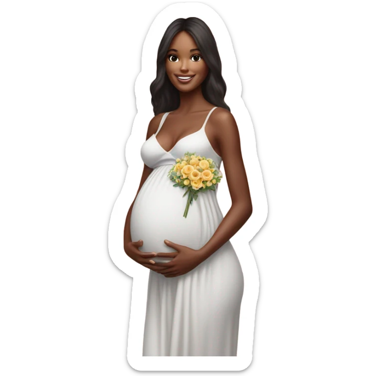 Photo of a Victoria secret model pregnant posing with flowers on a pregnancy shoot sticker