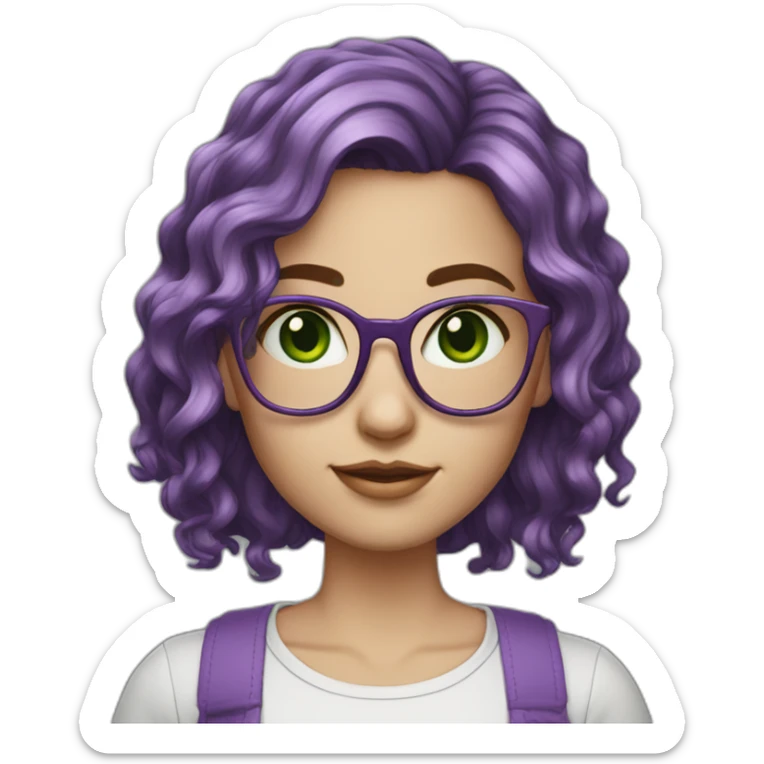 white-girl-purple-wavy-hair-green-eyes-square-glasses sticker