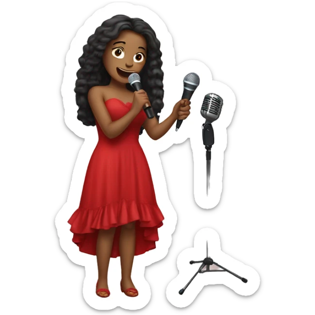 beautiful girl in a long red dress sings holding microphone in a hand  sticker