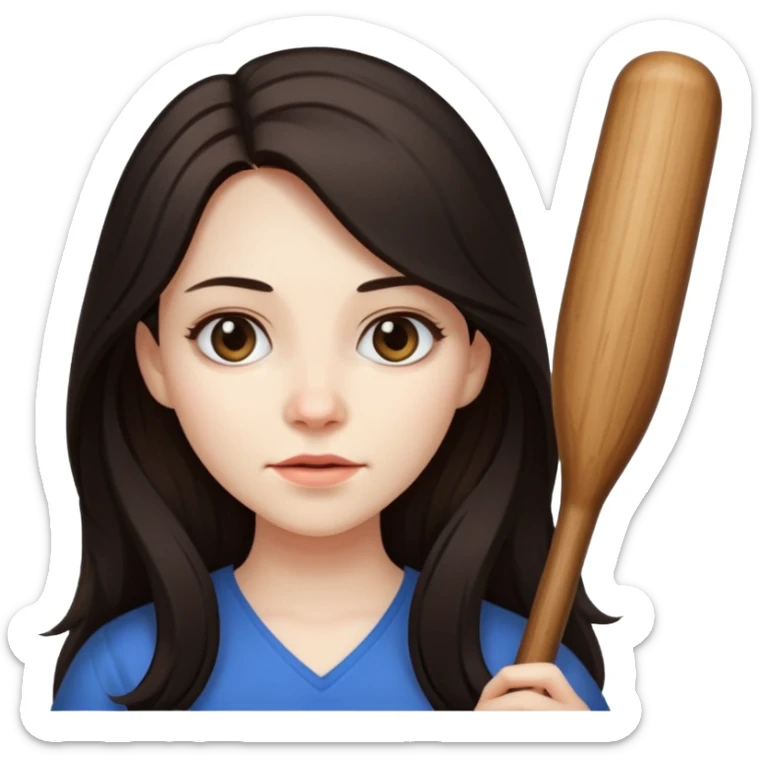 woman with long dark hair holding a bat (animal) sticker