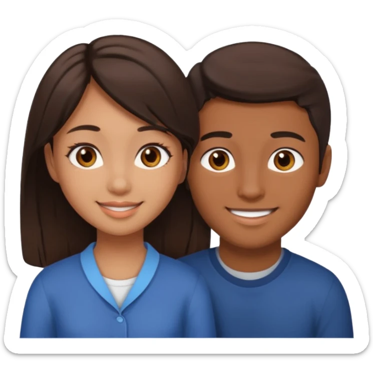 A darker Asian girl with brown eyes and dark brown hair, with her caucasian boyfriend who has hazel eyes and light brown hair. sticker