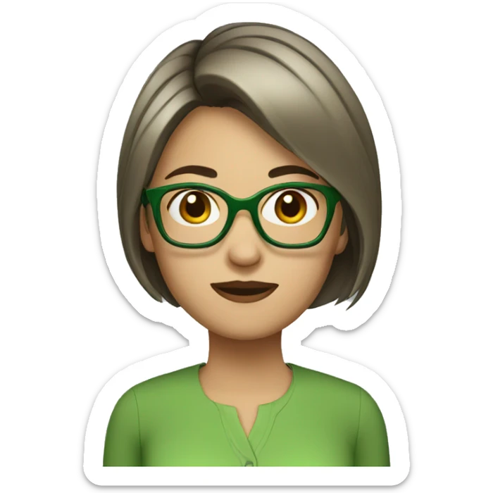 Emoji of a female character with short straight hair, glasses and a green blouse sticker