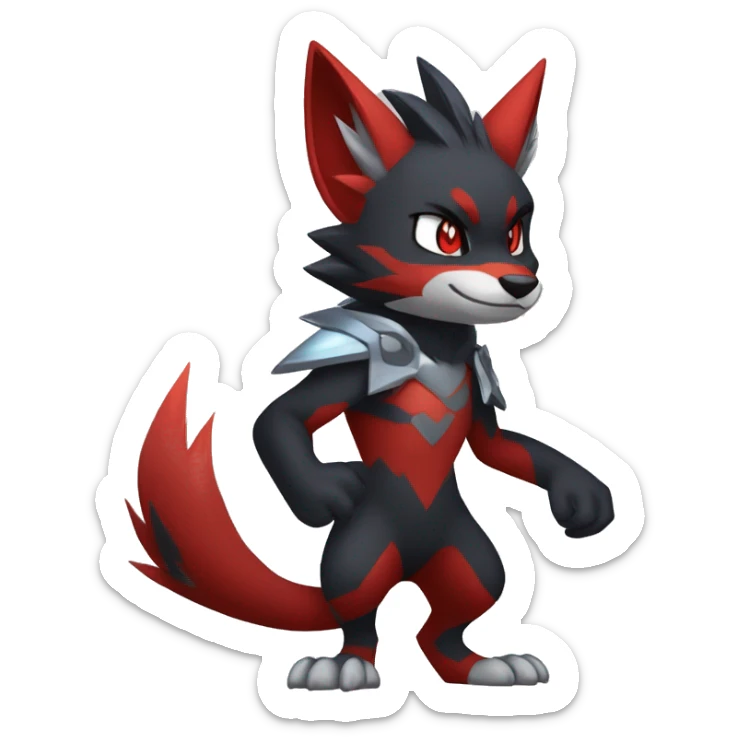 Black Cool Edgy Anthro Quilava Litten Zoroark Zorua Fakémon  with White and Red Edgy markings sticker
