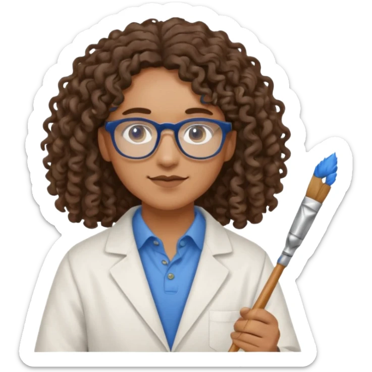 un professeur métisse au cheveux mi long bouclés avec des yeux bleus d'arts plastiques sticker