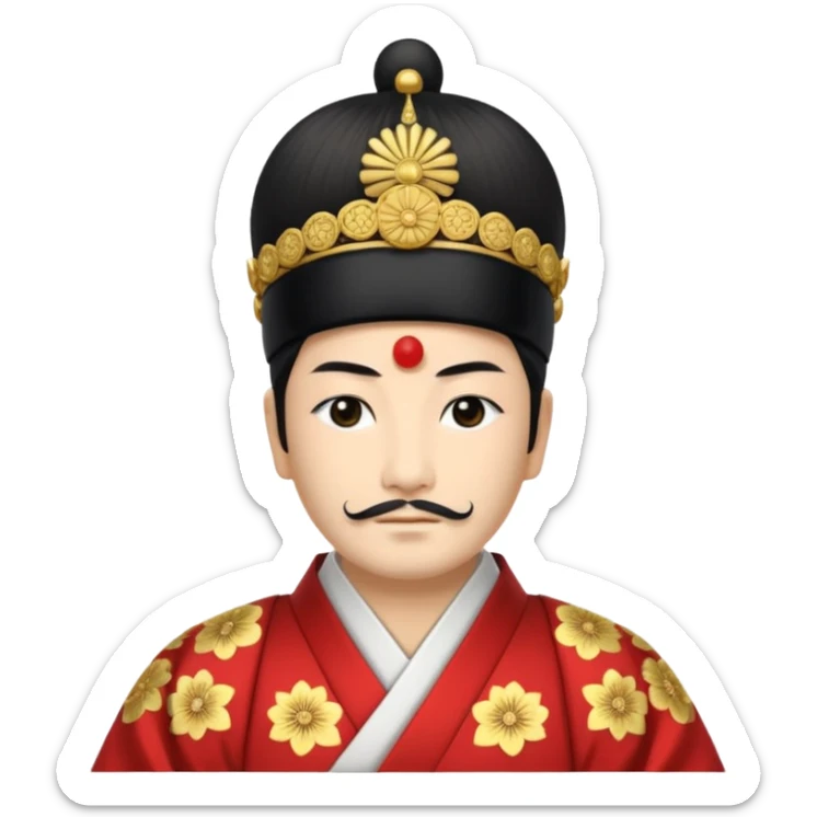 Japanese emperor, Edo period, wearing ceremonial ho and kanmuri, regal pose sticker