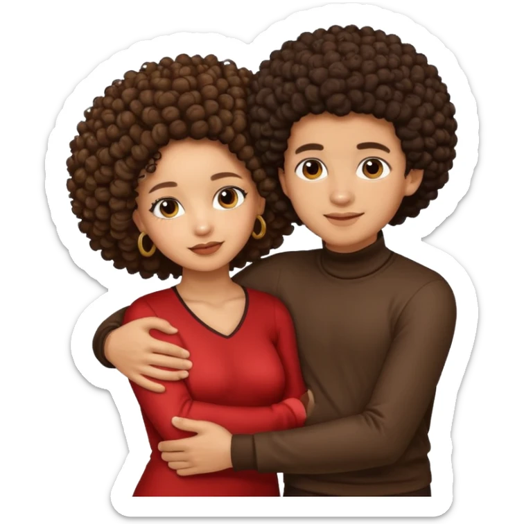 A lightskin with afro boy and brown skin girl with curls hug sticker