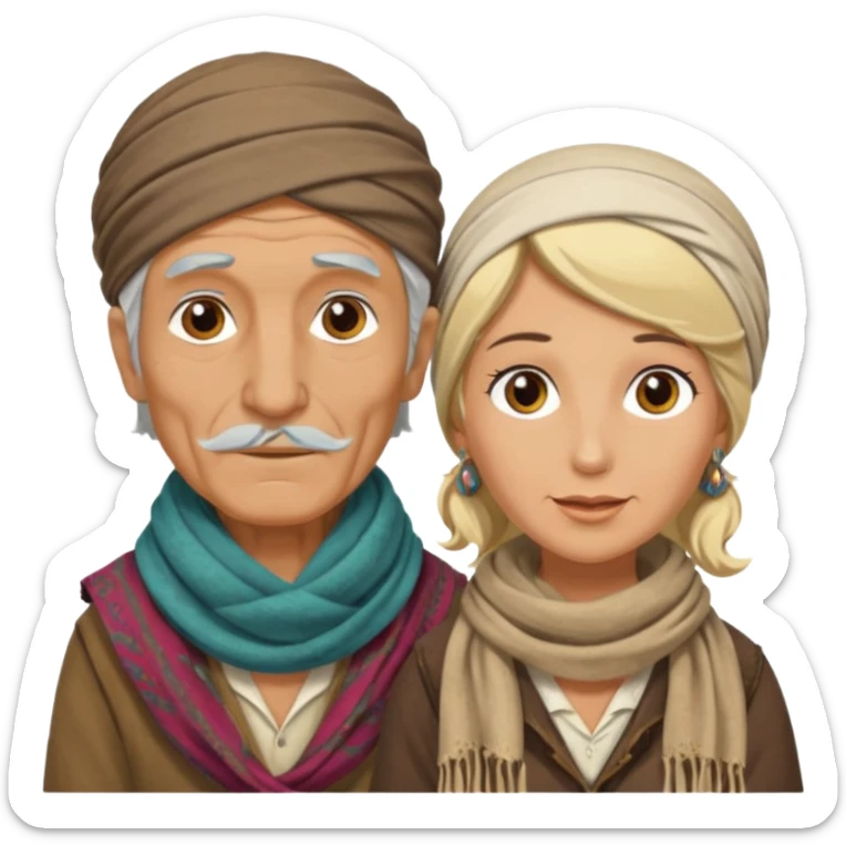 Elderly male gypsy and blonde female gypsy sticker
