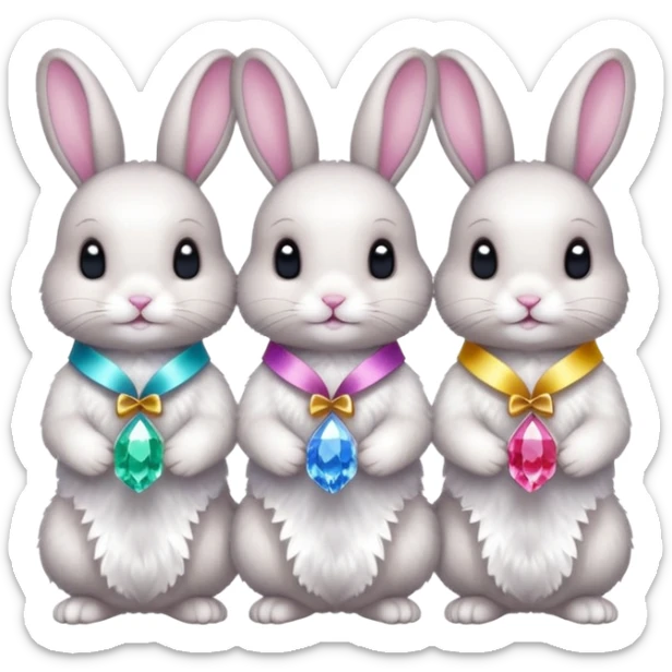 family of baby bunnies in line with ribbons holding crystals sticker