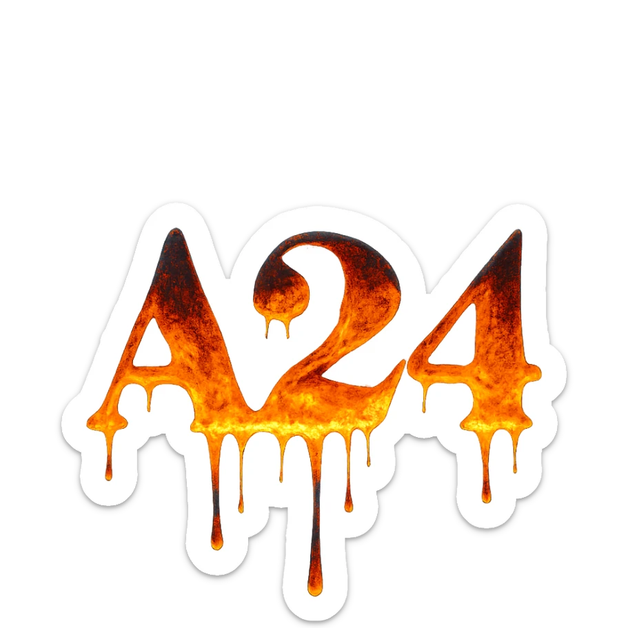 the A24 logo melting from heat, with glowing embers and smoke, no background sticker