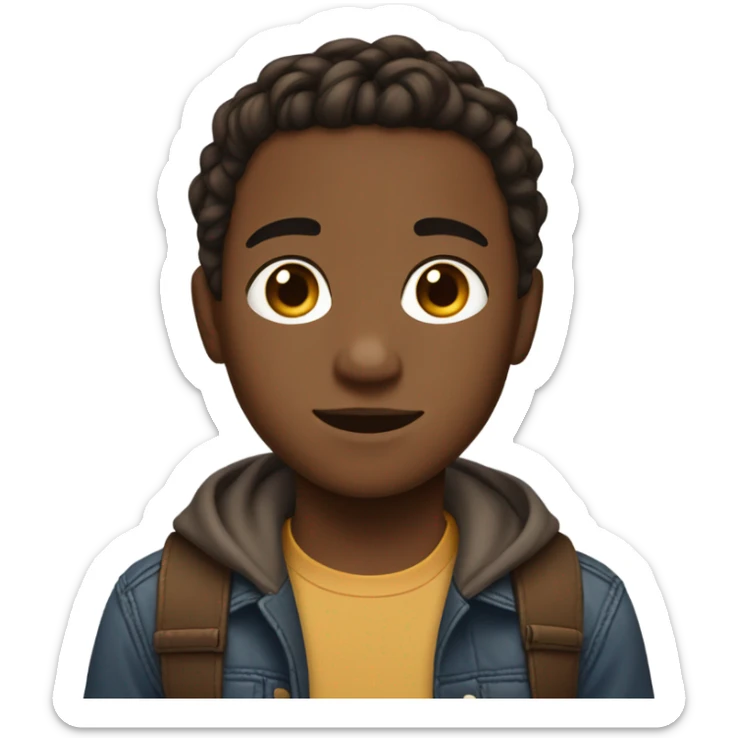 Boy with brown skin, braids brown eyes a little chubby but mostly skinny sticker