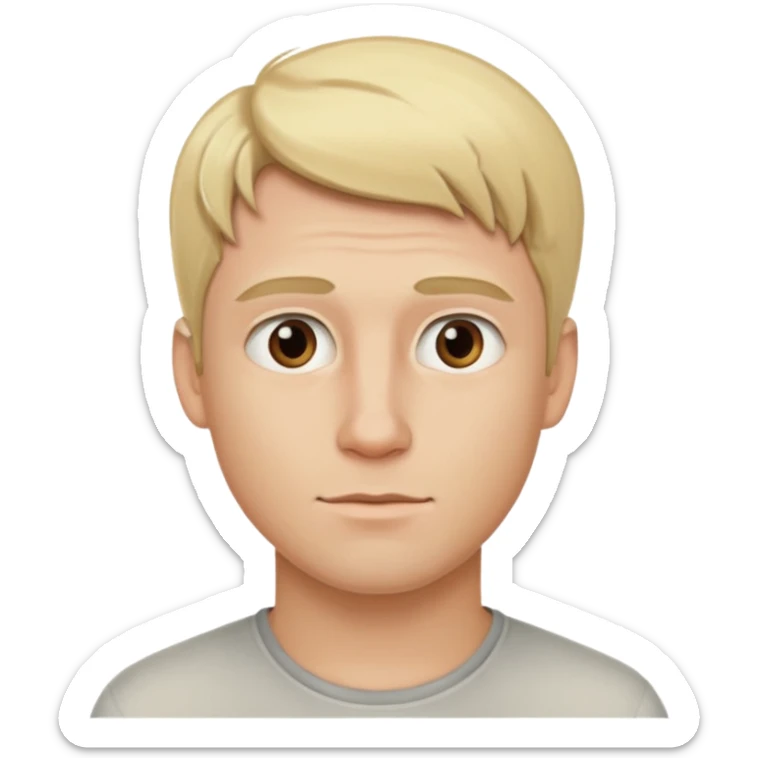 photorealistic emoji style portrait of a 29-year-old blonde man, looking to the side, neutral background sticker