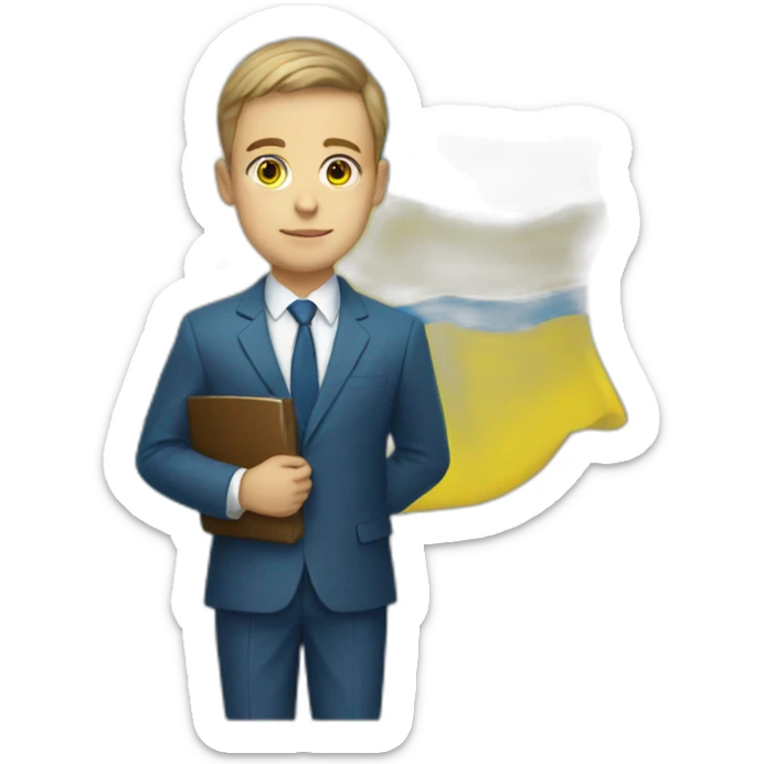 Ukrainian student wearing a suit in the color of the Ukrainian flag sticker