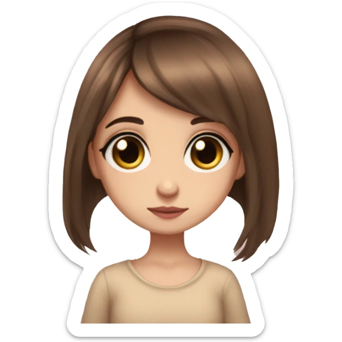 Tatarka beautiful girl long brown hair and bunny big eyes coquette aesthetic  sticker