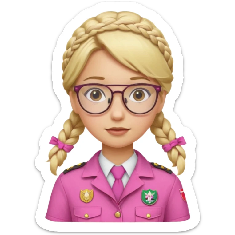 scout girl with pink scout uniform i, blonde braided haired and glassess sticker