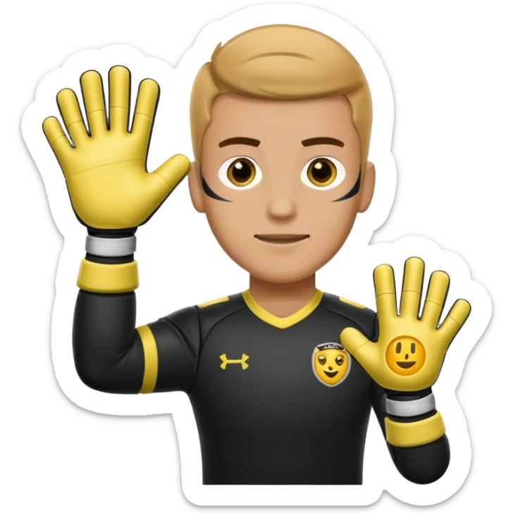 Football goalkeeper gloves with man goalkeeper and small emoji sticker