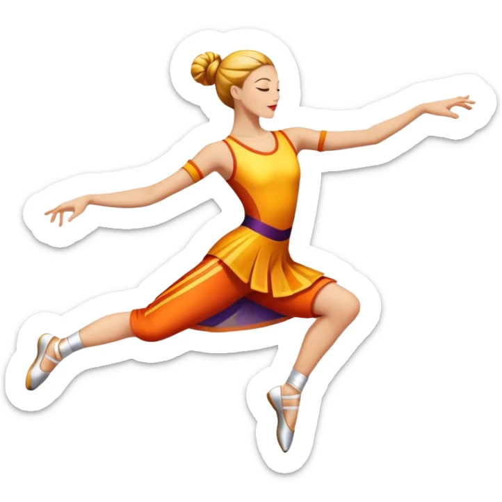 Humanless emoji of Contemporary Dance: The icon should convey the energy and creativity of contemporary dance through symbols and visual elements. bright modern clothing, movement lines, and stage lighting like spotlights.  Transparent background. sticker