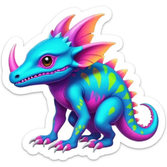 Dark vibrant pastel bright neon colorful edgy exotic painted Fakémon-Pokémon-Vernid-creature sticker