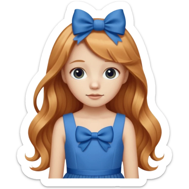young girl with blue dress, cute blue bow and long strawberry  blonde hair sticker