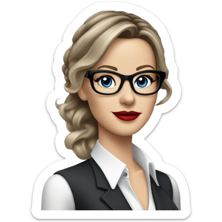 Realistic Kate Beckinsale blue eyes wearing glasses in a business meeting red lipstick  sticker