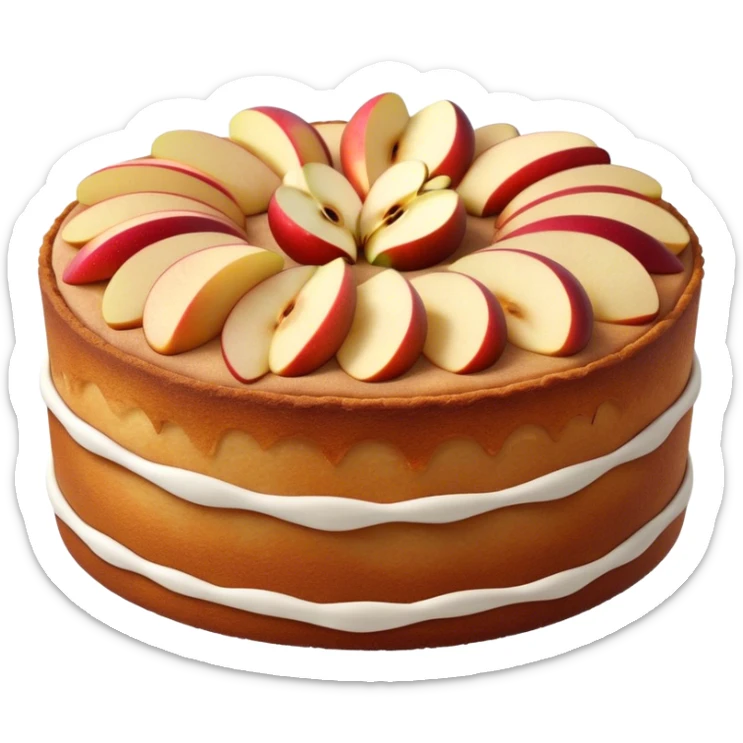 Cinematic Realistic Apfelkuchen Dessert Emoji, depicted as a classic apple cake bursting with cinnamon and apples rendered with soft textures and warm, inviting lighting. sticker
