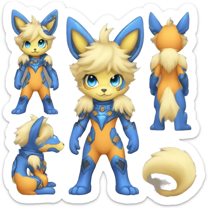 Anthro-Edgy-Cool-Blue-Yellow-Beige-Orange-Contrast-Colors-Fantasy-Fur-Sona-Chibi-Shiny-Fakémon-Hybrid full body sticker