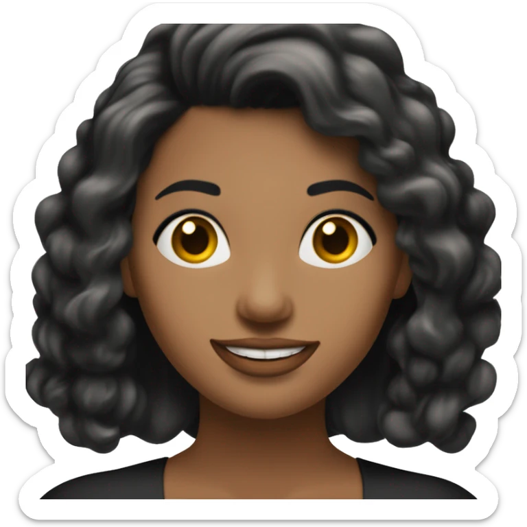 mujer de piel blanca cabello negro vestido elegante sosteniendo libros y lapiz hacia arriba feliz sticker