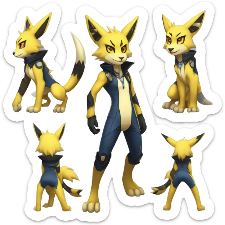 Anthro Edgy Cool Zeraora-Lombax-Renamon-Pokémon-Fakémon Full Body Detailed High Quality sticker