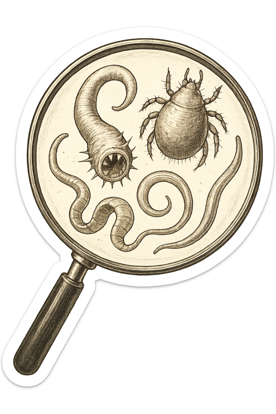 parassiti sotto lente di ingrandimento sticker