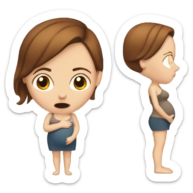 Uncomfortable and angry white pregnant woman with brown hair sticker