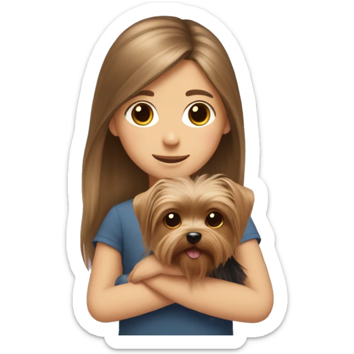 Yorkshire Terrier in the arms of a girl with brown hair sticker
