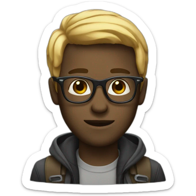 Theorus with blond hair and blond beard with glasses but black skin sticker