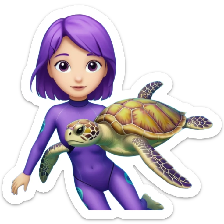 Purple girl Sea turtle in the ocean sticker