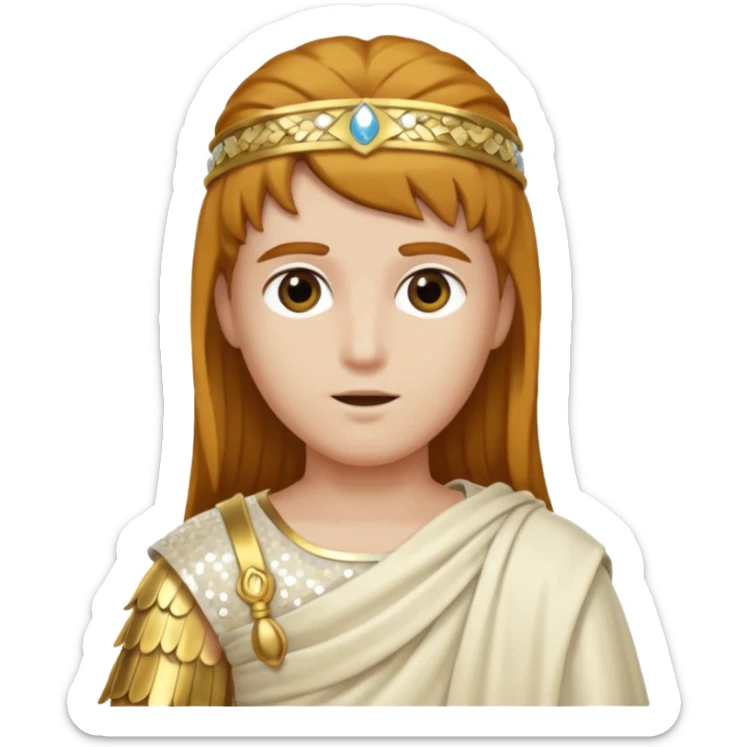 Mercury from Roman Deities with long golden brown hair, ivory sequin toga sticker