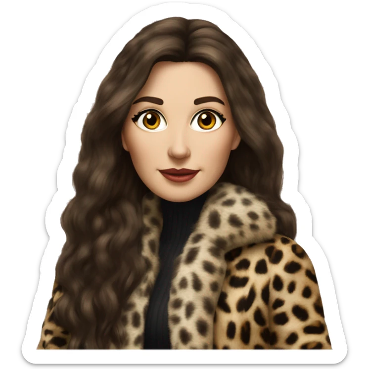 Beautiful Woman Realistic long hair brunette Mob wife fur coat with Leopard  sticker