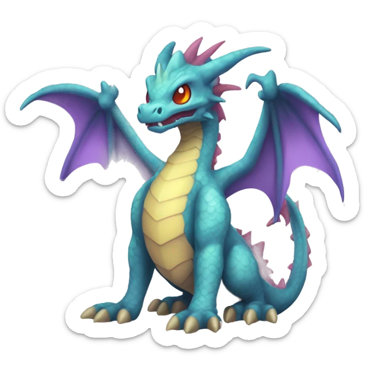 Kawaii Edgy Bright Ethereal Fantasy Dragon Pokémon Fakemon full body sticker