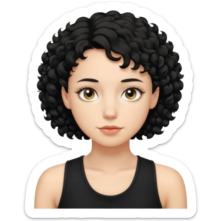 a white woman with short tomboy curly black hair wearing men's black tank top sticker