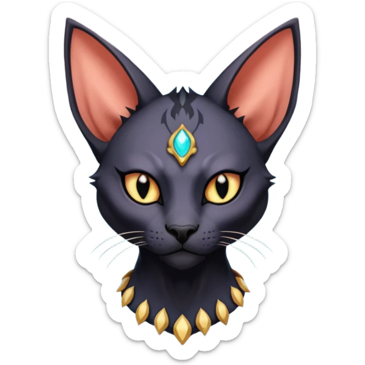 Black edgy Bastet-Noibat-Torracat-Sphynx-Lykoi-Caracal-cat-Fakemon-fusion-hybrid-creature sticker