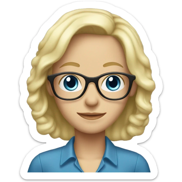 female Teacher with glasses blonde male hair blue eyes blouse sticker