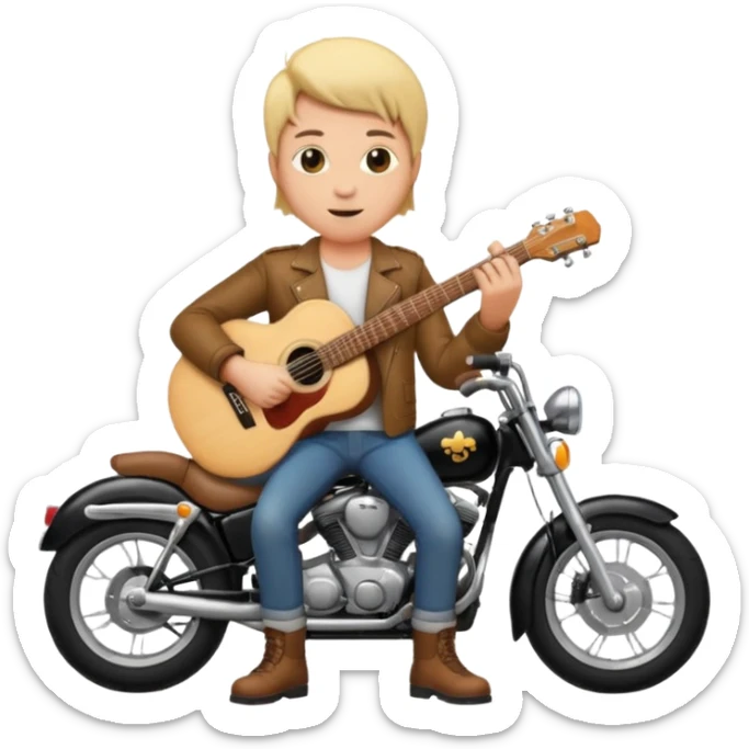 We're creating a quiz for a New Year's Eve team. The idea is that people have to guess which emoji belongs to which person from three emojis. Now it's up to you to make one whole emoji from the following  emojis.  🏍🎸🍻👦 sticker