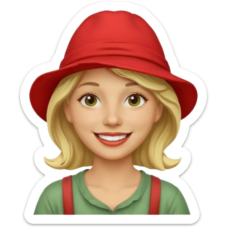 messy green clay mask and red tourist hat blond woman sticker