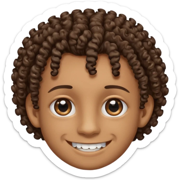 Brown skin boy with curly hair, smiling with braces, have one onyx eye color the other eye is light brown with a slit eyebrow sticker