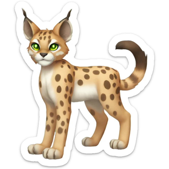 spotted Lynx-Caracal-Fakemon-hybrid with orange points, green eyes brown toes, and short tail, full body sticker