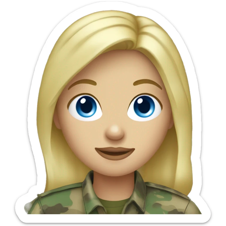 Blonde haired blue eyed woman in camo shirt sticker